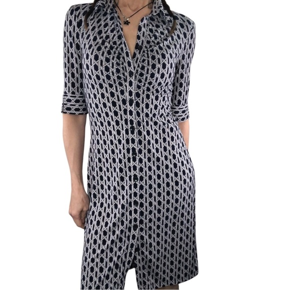 Laundry Shelli Segal Shirt Dress Sz 4 Geometric Print Jersey Knit Button Classic - Picture 3 of 8